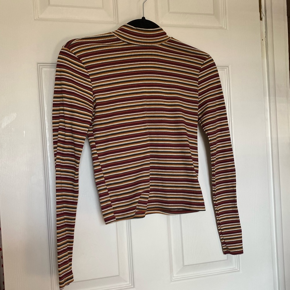 Striped Turtleneck Crop Top Long Sleeve